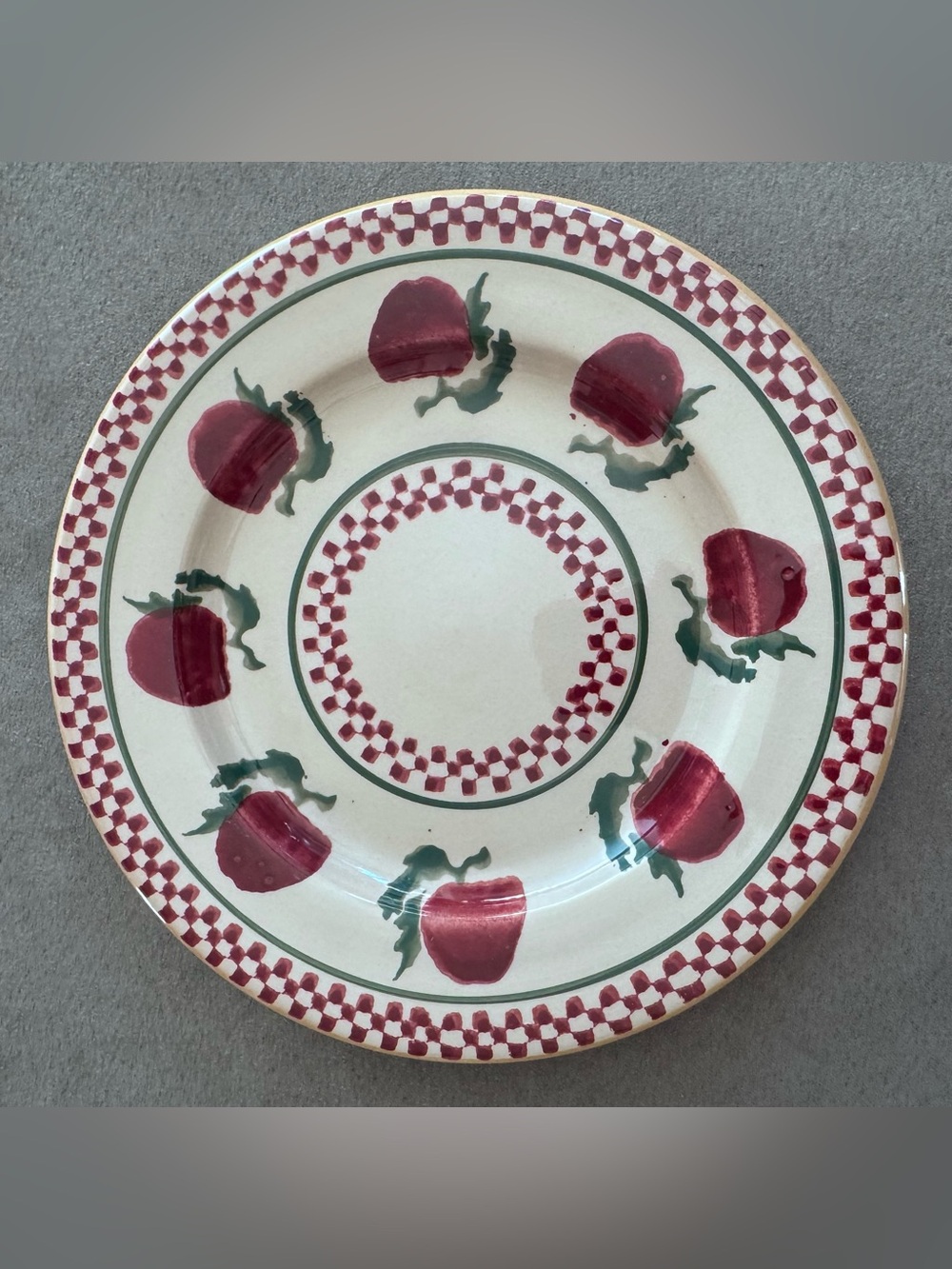 Hand-Painted Nicholas Mosse Apple Motif Ceramic Luncheon Plate in Red and Green